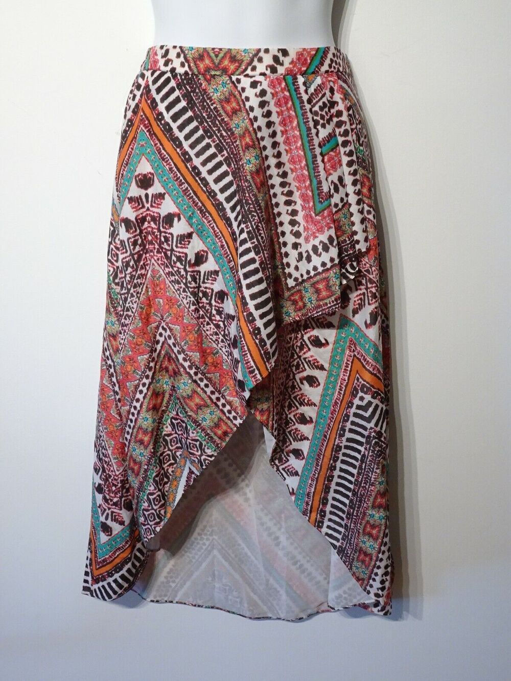 Ramy Brook Women's Batik Print Pleat High Low Midi Skirt Sz S 298